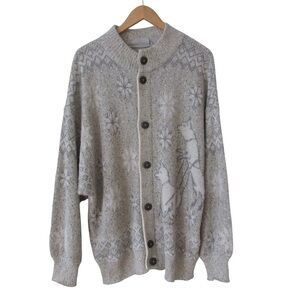 Bogner Vintage Cardigan Sweater Medium Snowflakes Dogs Sled Wool Blend Fair Isle